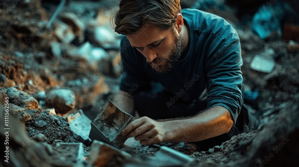 Man applying machine learning in archaeology for uncovering historical artifacts Man applying machine learning in archaeology for uncovering historical artifacts