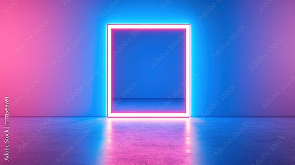 A glowing neon frame in vibrant pink and blue hues set against a minimalist background, creating a futuristic ambiance. A glowing neon frame in vibrant pink and blue hues set against a minimalist background, creating a futuristic ambiance.