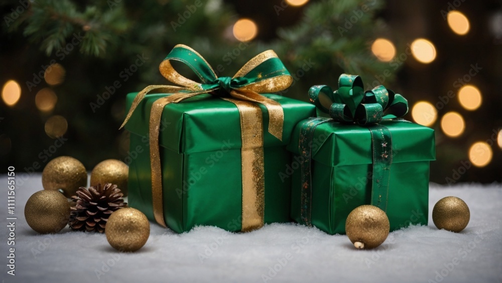 Green Gift With Gold And Green Ribbon Green Gift With Gold And Green Ribbon