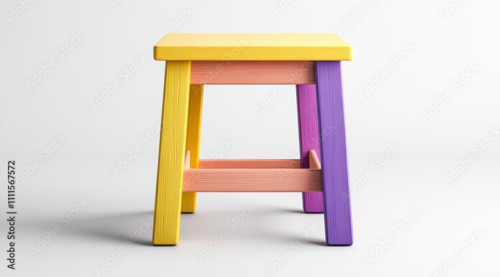 colorful wooden stool with yellow and purple accents colorful wooden stool with yellow and purple accents