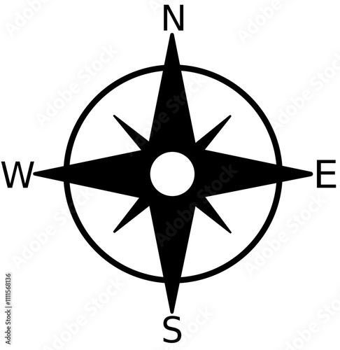 Compass icon.Compass icon for navigation and travel direction themes.Arrow compass icon sign and symbol.Comoass direction arrow icon or map N sign navigation GPS symbol stock illustration.