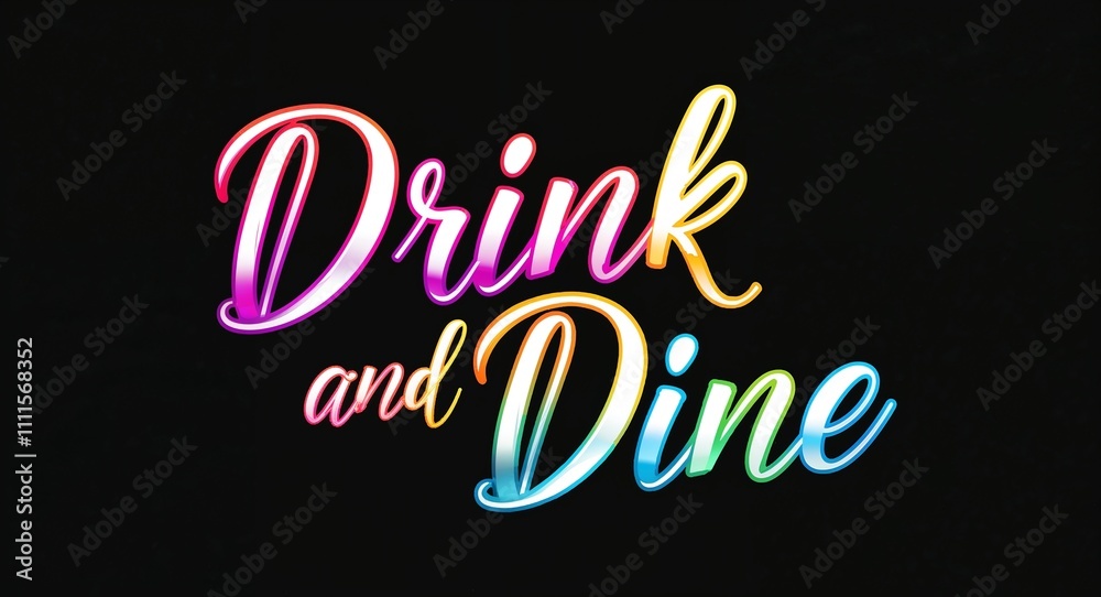 custom made wallpaper toronto digitaldrink and dine colorful calligraphic shining shiny smooth lettering on plain black background