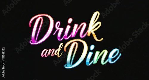 Wallpaper Mural drink and dine colorful calligraphic shining shiny smooth lettering on plain black background Torontodigital.ca