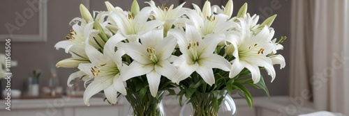 Bouquet of white lilies and daisies in a elegant vase, arrangement, beauty
