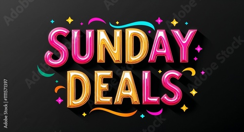 Sunday deals colorful calligraphic shining shiny smooth lettering on plain black background