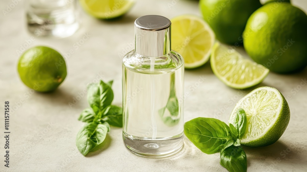 Fresh Lime and Basil Essential Oil Bottle Display Fresh Lime and Basil Essential Oil Bottle Display