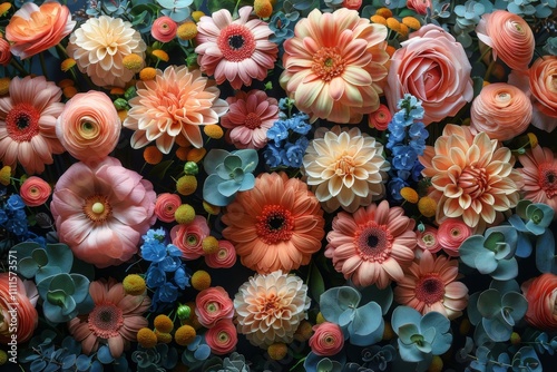 Vibrant Floral Arrangement Displaying a Variety of Colors and Shapes with Soft Pastels, Bright Blooms, and Unique Petal Textures for Home Decor or Event Decor Inspiration