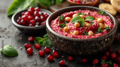 Beetroot Hummus with Chickpeas and Pomegranate