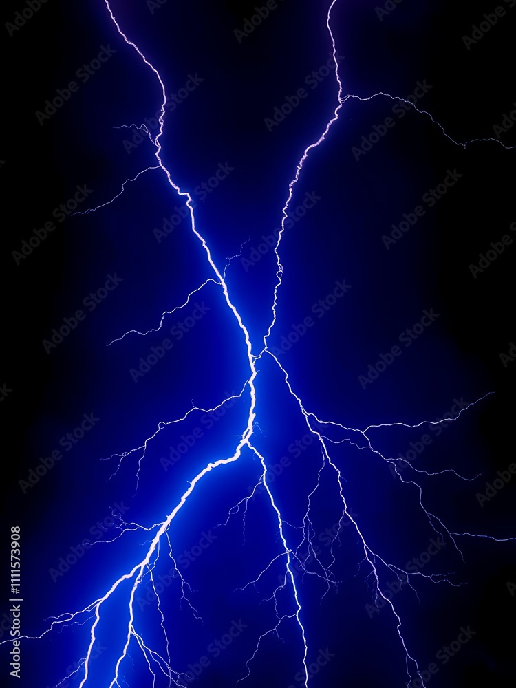 Blue Lightning Strike Against a Midnight Sky. AI Generated Blue Lightning Strike Against a Midnight Sky. AI Generated
