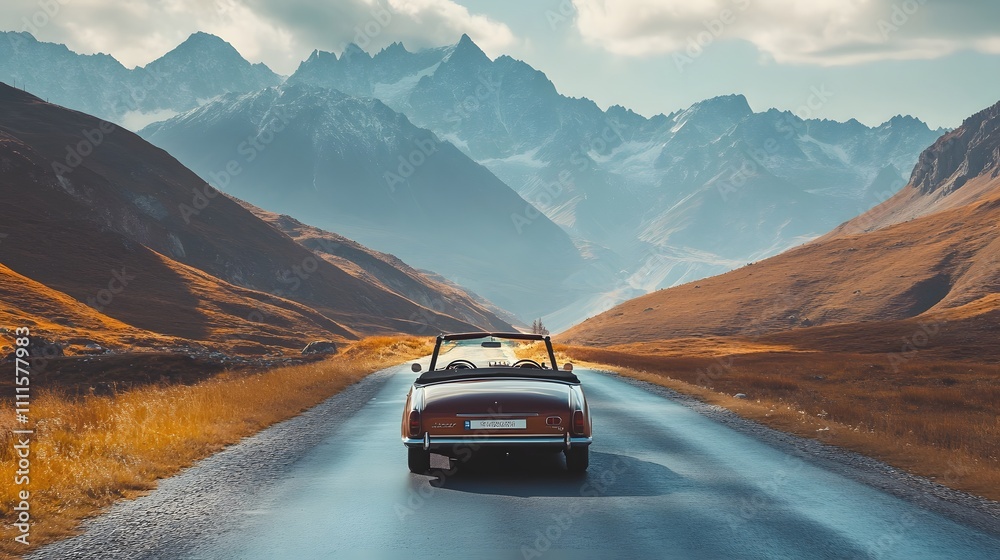 Classic Car Journey Through Majestic Mountain Pass Classic Car Journey Through Majestic Mountain Pass