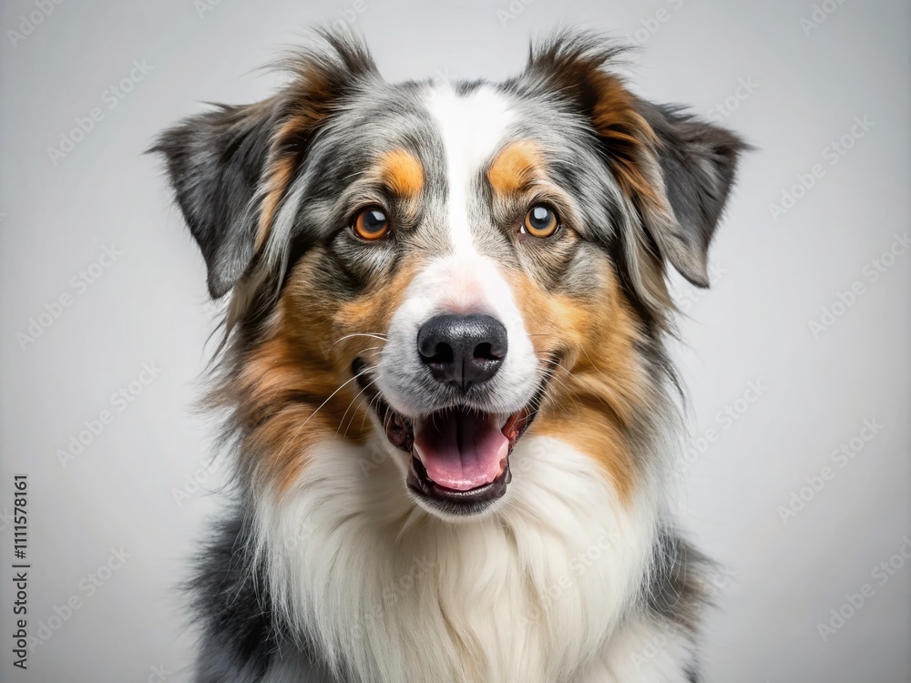 Australian Shepherd Dog, White Background, Candid Portrait, AI Photo Australian Shepherd Dog, White Background, Candid Portrait, AI Photo