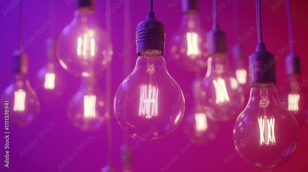 Collection of hanging light bulbs with a vibrant glow Collection of hanging light bulbs with a vibrant glow