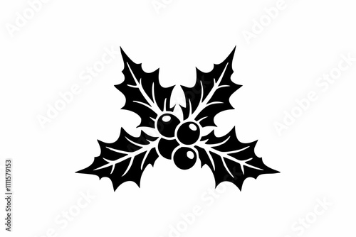 Silhouette Design of Holly Leaves and Berries with Festive and Minimalist Details for Holiday Themes