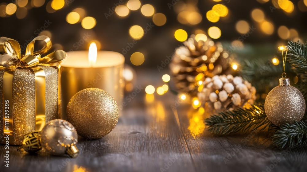 Twinkling Lights and Golden Decorations Background Twinkling Lights and Golden Decorations Background
