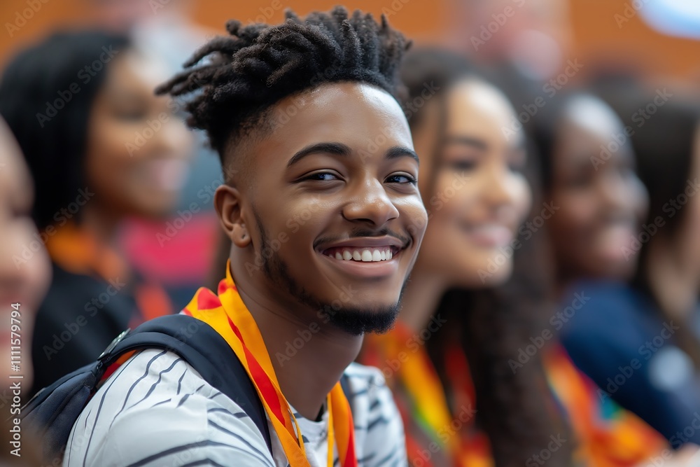 Smiling Young Black Man with Dreadlocks at Conference Smiling Young Black Man with Dreadlocks at Conference