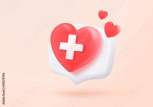 3D romance icon on social media online platform. speech bubble with heart and love emoji icon, like and play, surprise marriage. 3d heart icon vector render illustration
