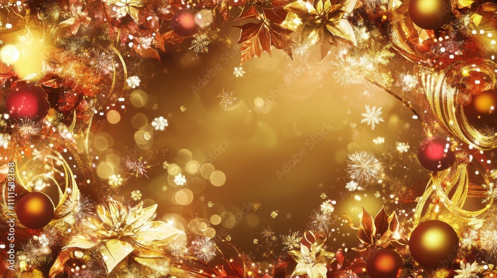 Twinkling Lights and Golden Decorations Background Twinkling Lights and Golden Decorations Background