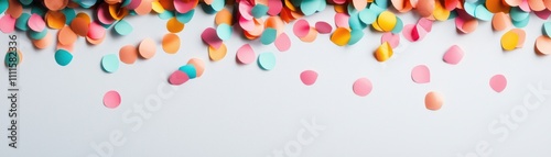 A vibrant scatter of colorful confetti on a light background, perfect for celebrations and festive occasions.