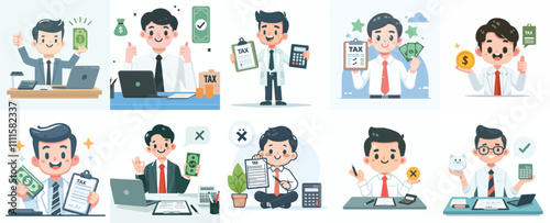 Vector Set of a Tax Expert in a Simple Flat Design Style