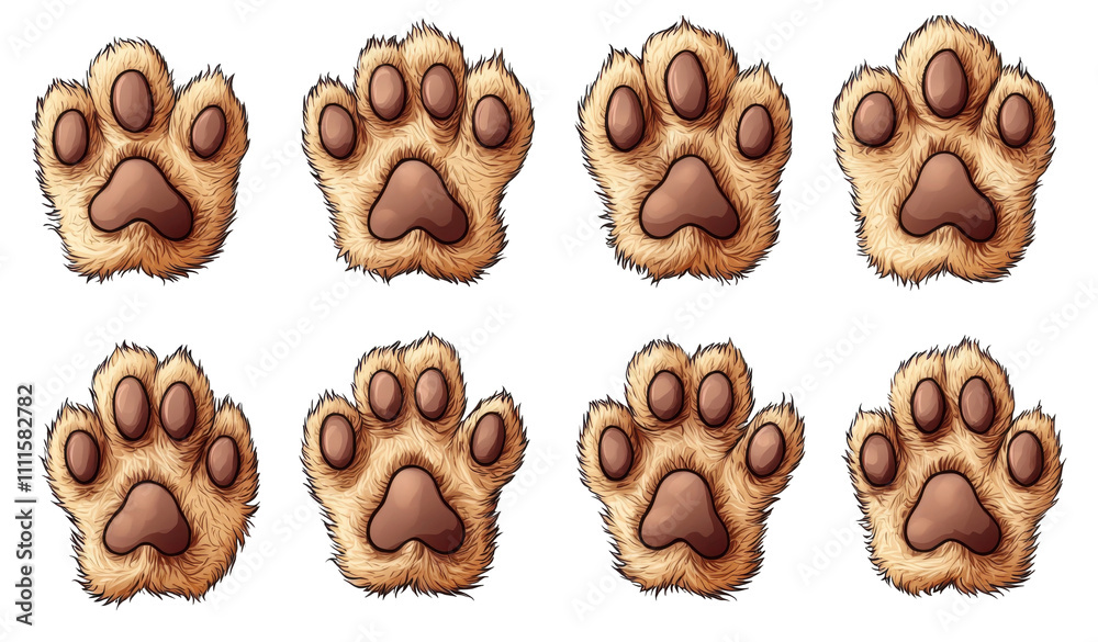 Fototapeta premium Cute Fluffy Paws Prints Dog Cat Pet Animal Paw Background