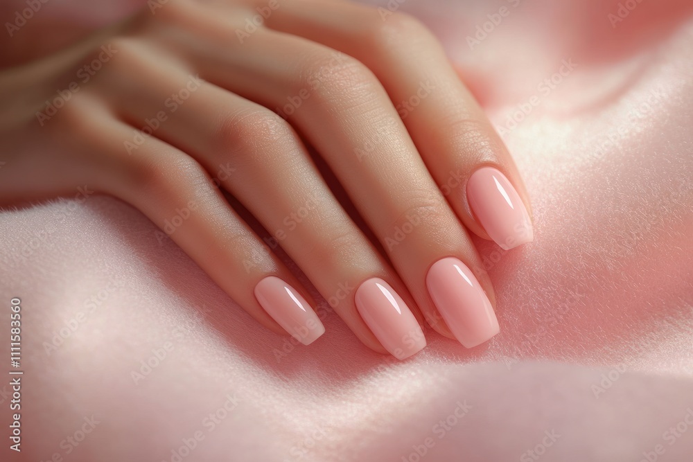 Serene Aesthetic Close-Up of Female Hand with Pink Nails on Soft Fabric in Natural Light Serene Aesthetic Close-Up of Female Hand with Pink Nails on Soft Fabric in Natural Light