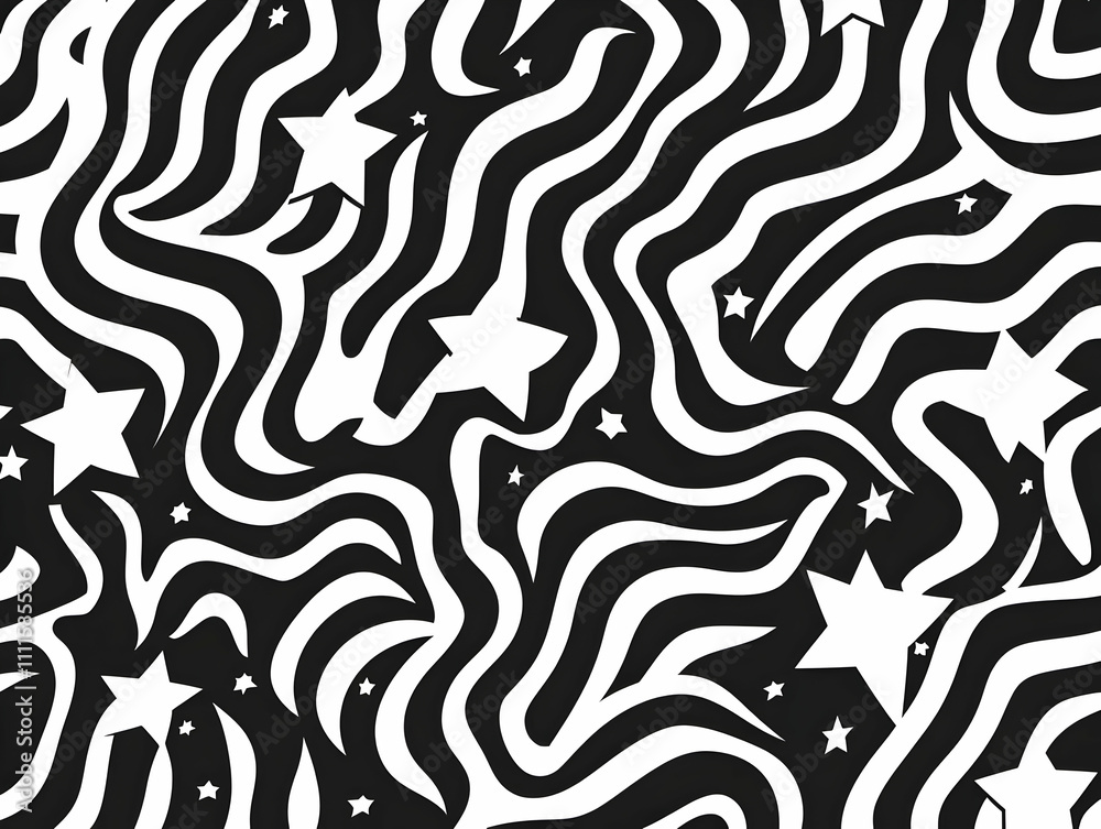 Fototapeta premium Abstract Black and White Starry Waves Illustration