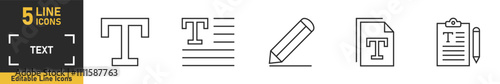 Text and Writing line icon set. Set of 5 outline icons related to text, read, words, book, autor, writer and more. Vector illustration.