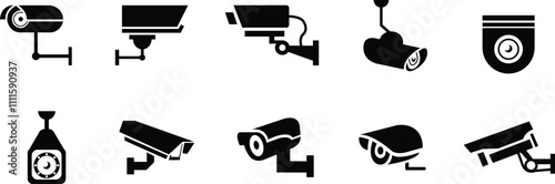 CC tv Camera icon vector design with different angle set, Security camera icon, Cc tv symbol, CC TV Camera vector icon. Warning CCTV sign. Video surveillance. Transparent background