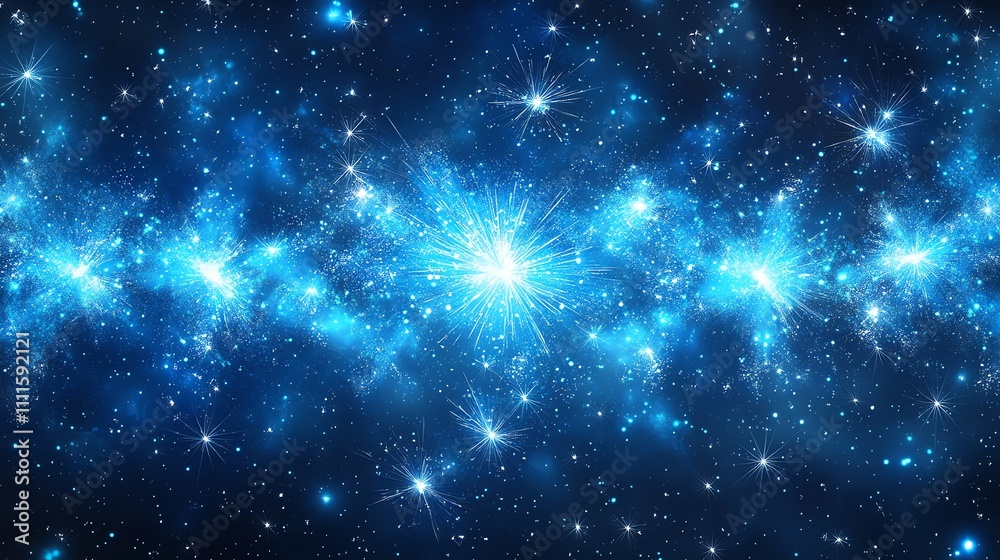 Fototapeta premium A vibrant blue nebula with glowing stars and cosmic dust, creating a beautiful and ethereal space background.