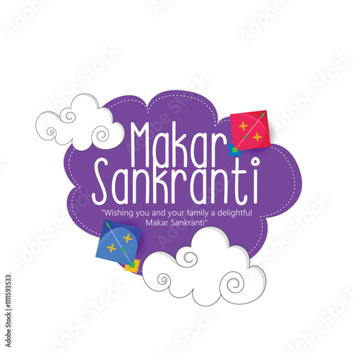 Makar Sankranti celebration with colorful kite. Illustration of a person flying a vibrant kite in the sky, celebrating the joy and spirit of Makar Sankranti with heartfelt wishes.