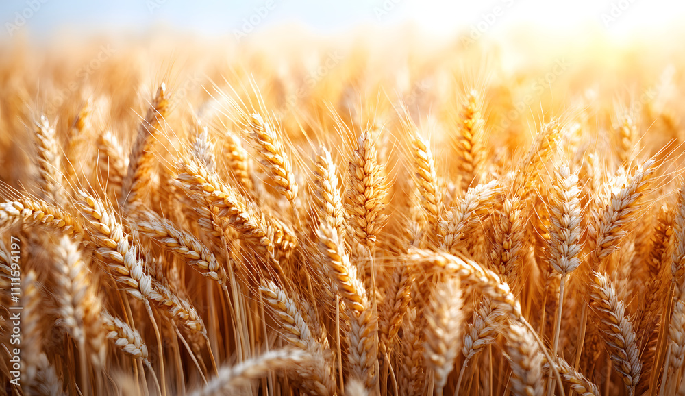 Obraz premium Golden Wheat Field Illuminated by Warm Sunlight