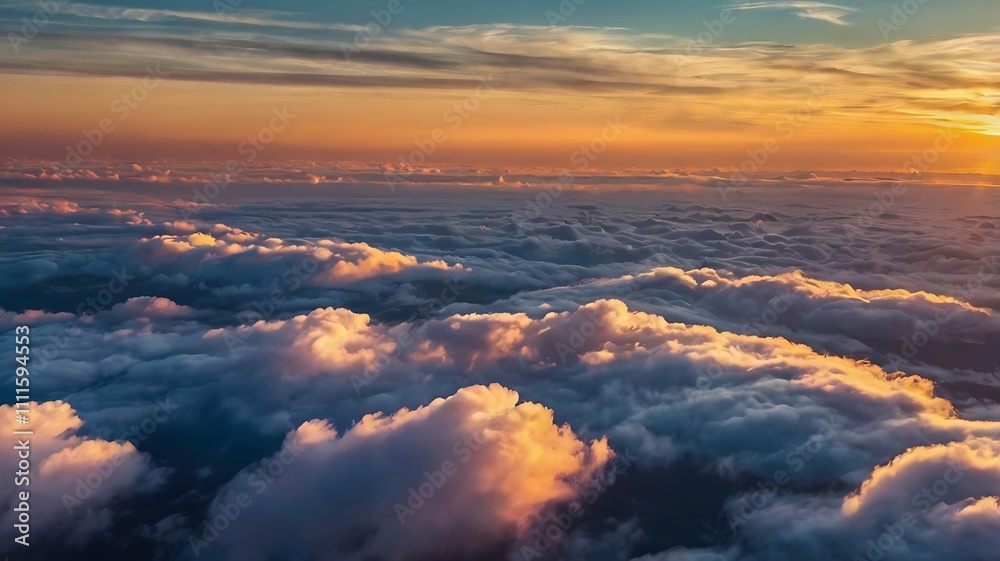 A breathtaking sunset sky above a sea of clouds. A breathtaking sunset sky above a sea of clouds.