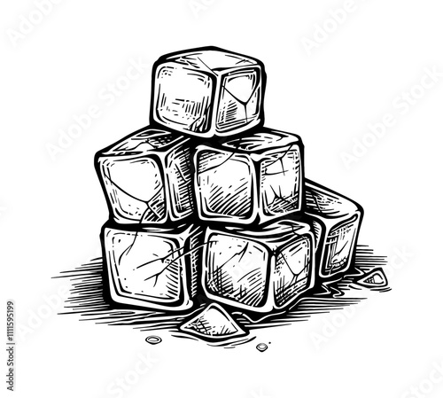 ice cube engraving black and white outline