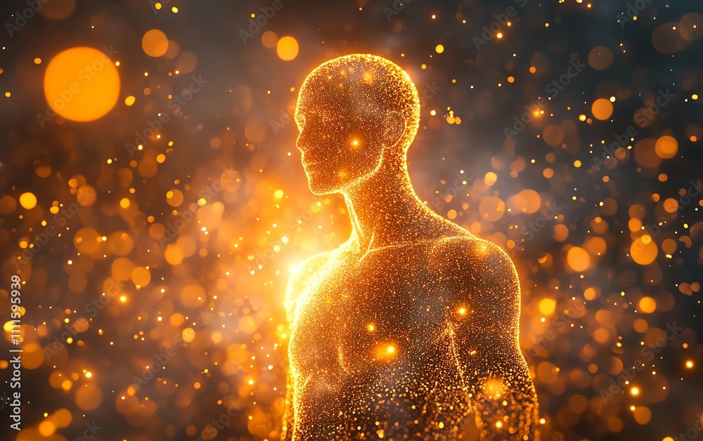 A glowing human figure surrounded by radiant orbs, symbolizing empathy and social intelligence, intricate abstract details, soft light A glowing human figure surrounded by radiant orbs, symbolizing empathy and social intelligence, intricate abstract details, soft light