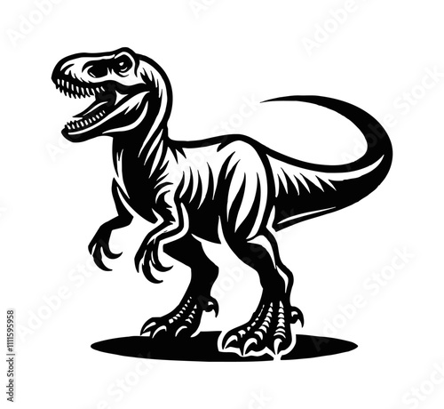 tyrannosaurus engraving black and white outline