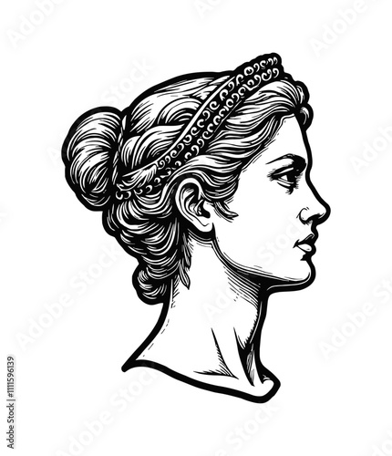 athena portrait engraving black and white outline