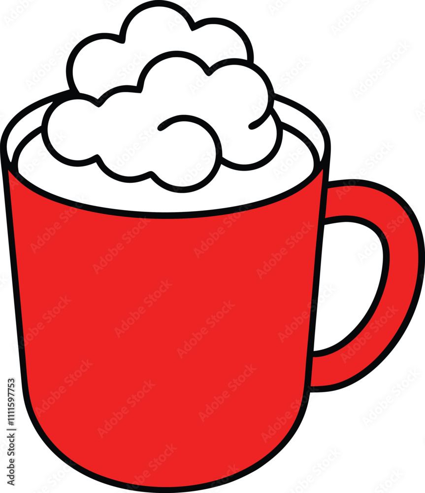 Red Mug of Hot Chocolate with Whipped Cream Topping Red Mug of Hot Chocolate with Whipped Cream Topping