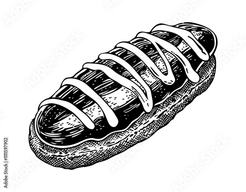 chocolate eclair engraving black and white outline