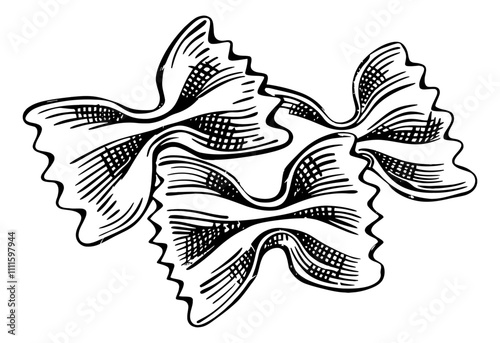 pasta farfalle engraving black and white outline