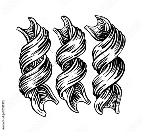 pasta swirl engraving black and white outline