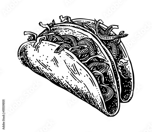 taco engraving black and white outline