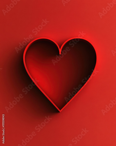 vertical cut out heart silhouette on vibrant red background