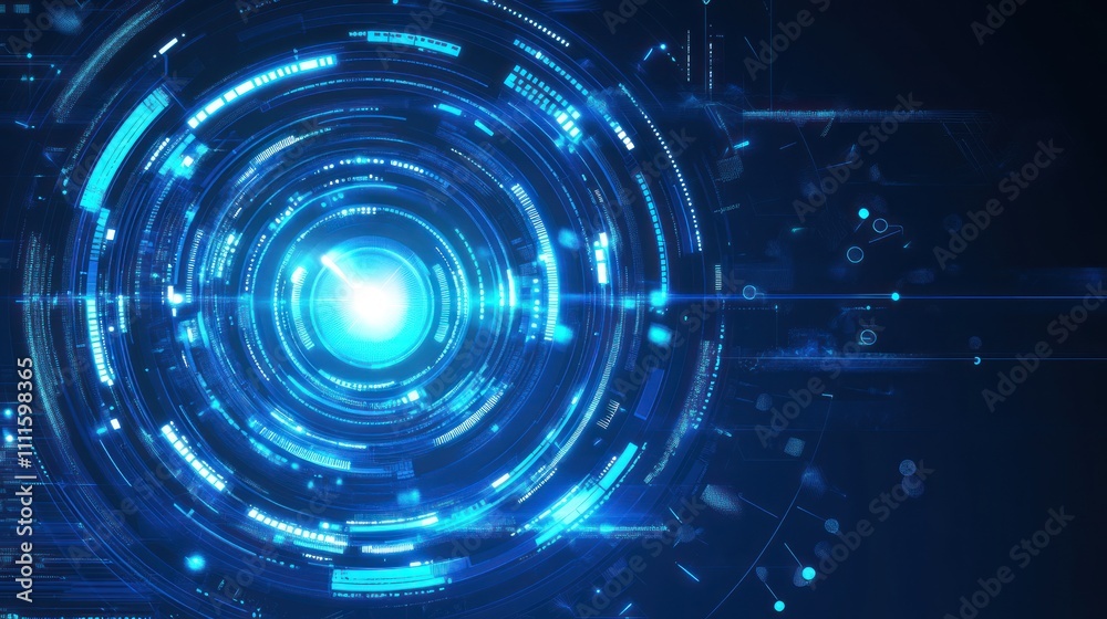 Abstract blue digital vortex with glowing center