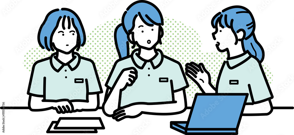 会議をする看護師3人のイラスト 会議をする看護師3人のイラスト