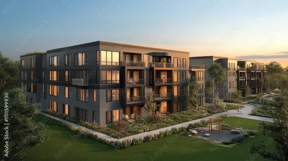 Modern Residential Building During Sunset Modern Residential Building During Sunset