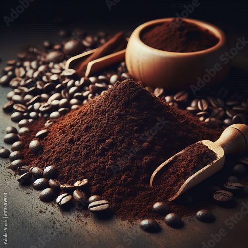 34 Pile of Coffee Grounds Dark brown granular with a strong eart photo