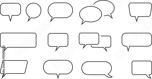 Line Speech Bubble set. Talk bubble group. Speak bubble text, chatting box collection, Empty message box outline cartoon vector