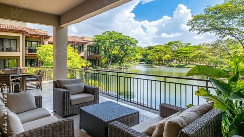 Serene Outdoor Living Space Overlooking Tranquil Water