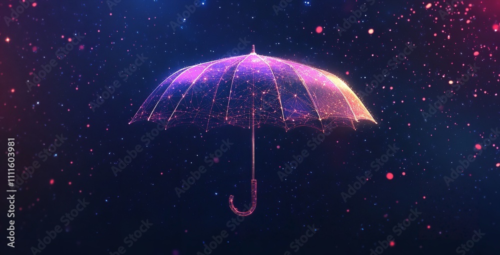 Umbrella Made of Glowing Particles on a Dark Background Umbrella Made of Glowing Particles on a Dark Background