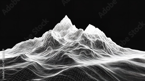 Wireframe Landscape of a Peaked Mountain